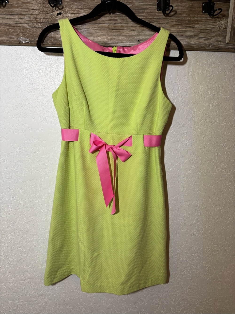 Jessica Howard Lime Green Sleeveless Dress with Pink Bow, Size 6